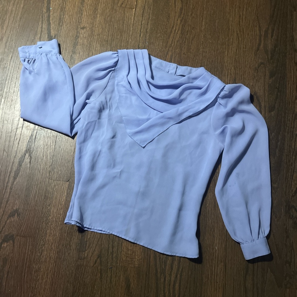 VINTAGE 1980s DOES 1930s DECO G. PELLINI PERIWINKLE SEMI-SHEER CHIFFON BLOUSE